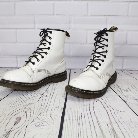Dr. Martens White Air Wave Moto Combat Boots 11 - Picture 3 of 8